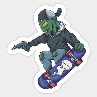 Alien Skateboarder with Ray Gun Sticker